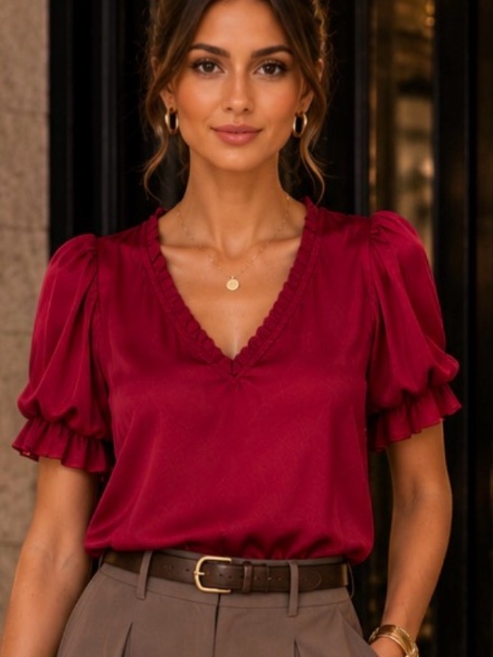 Go by GoSilk 100% Silk Ruffle Puff Sleeve Blouse Romantic, Quiet Lux Holiday